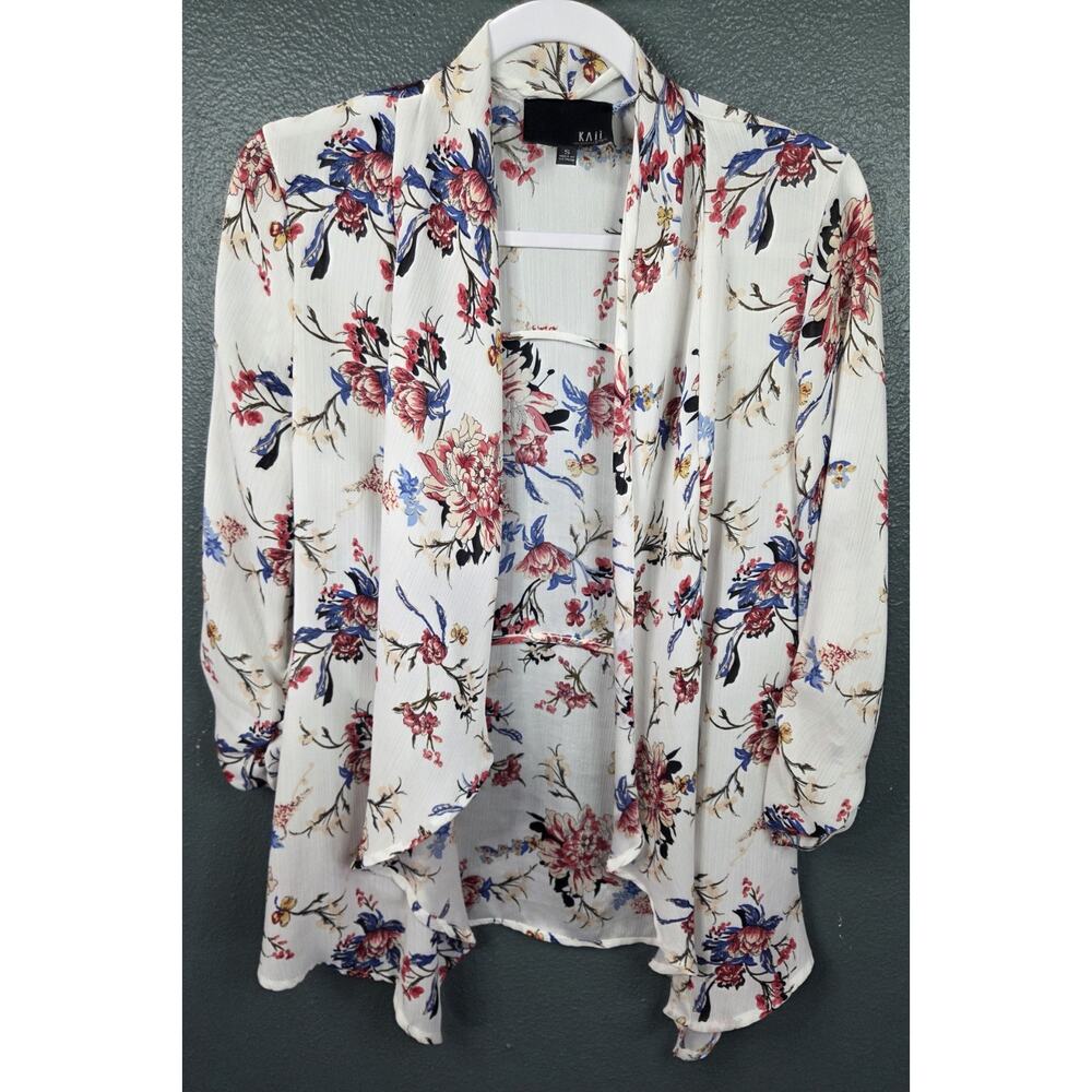 Kaii Los Angeles Top Women Small White Floral 3/4 Sleeve Cardigan - Picture 2 of 14